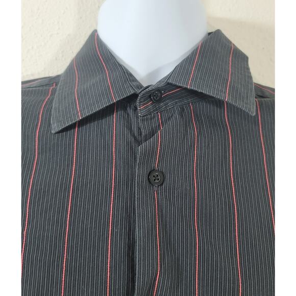 Alfani Black Red Stripe Pointed Collar Button Up Men's Shirt Medium Lightweight - Picture 5 of 7